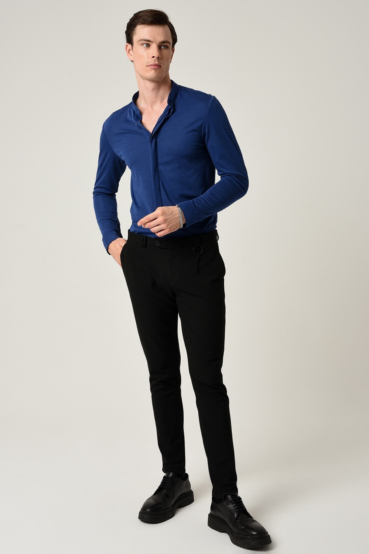 Antioch Men's Judge-Collar Hidden-Button Long-Sleeve Slim-Fit Shirt