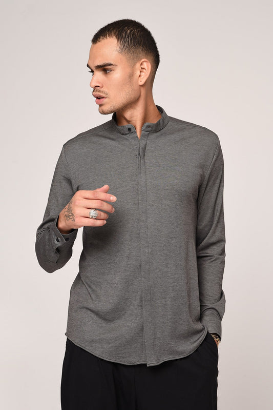 Antioch Men's Judge-Collar Hidden-Button Long-Sleeve Slim-Fit Shirt