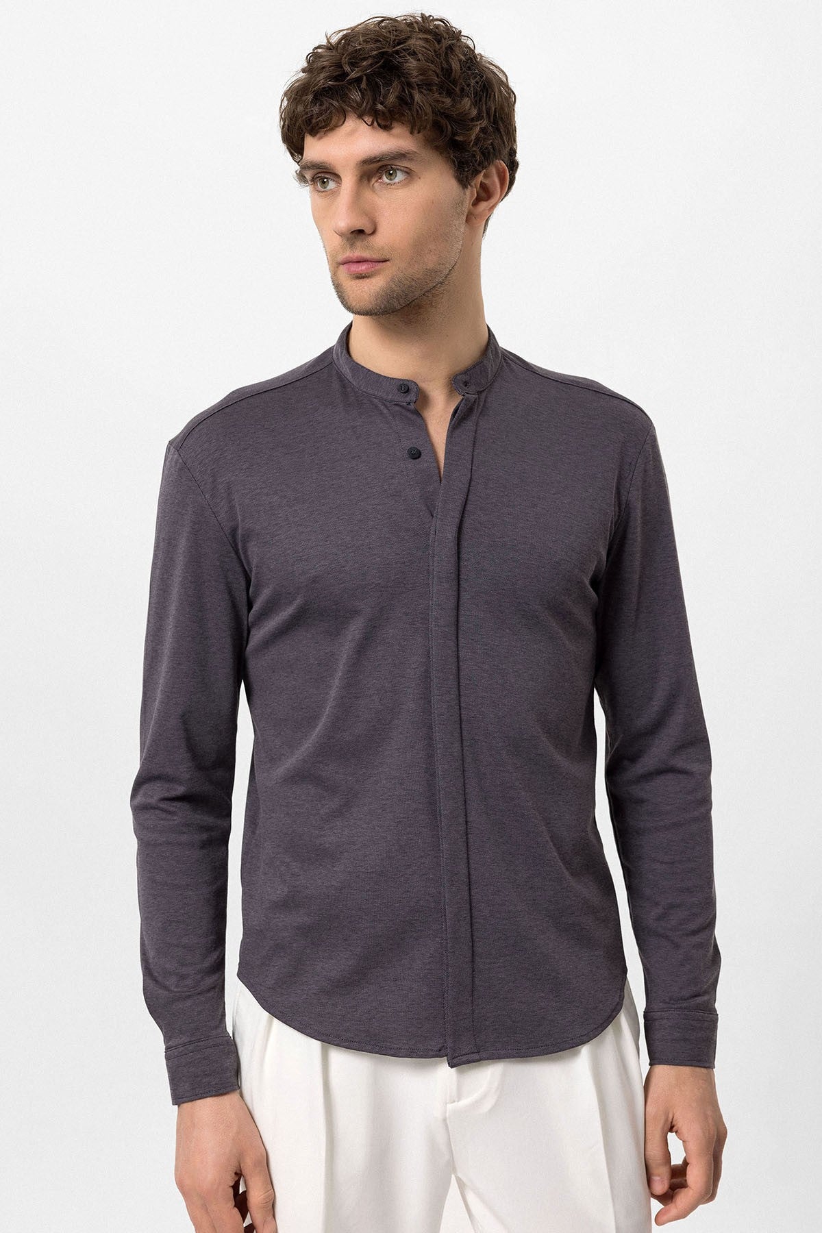 Antioch Men's Judge-Collar Hidden-Button Long-Sleeve Slim-Fit Shirt