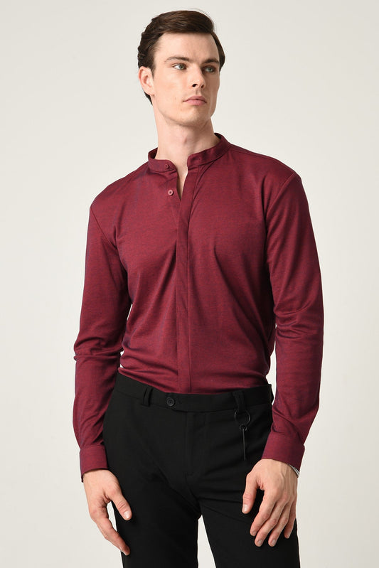 Antioch Men's Judge-Collar Hidden-Button Long-Sleeve Slim-Fit Shirt