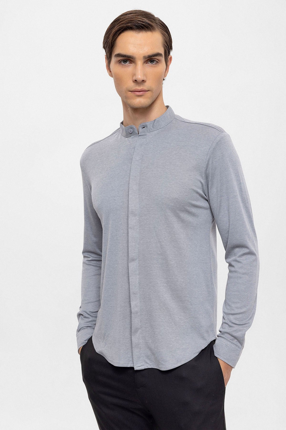 Antioch Men's Judge-Collar Hidden-Button Long-Sleeve Slim-Fit Shirt