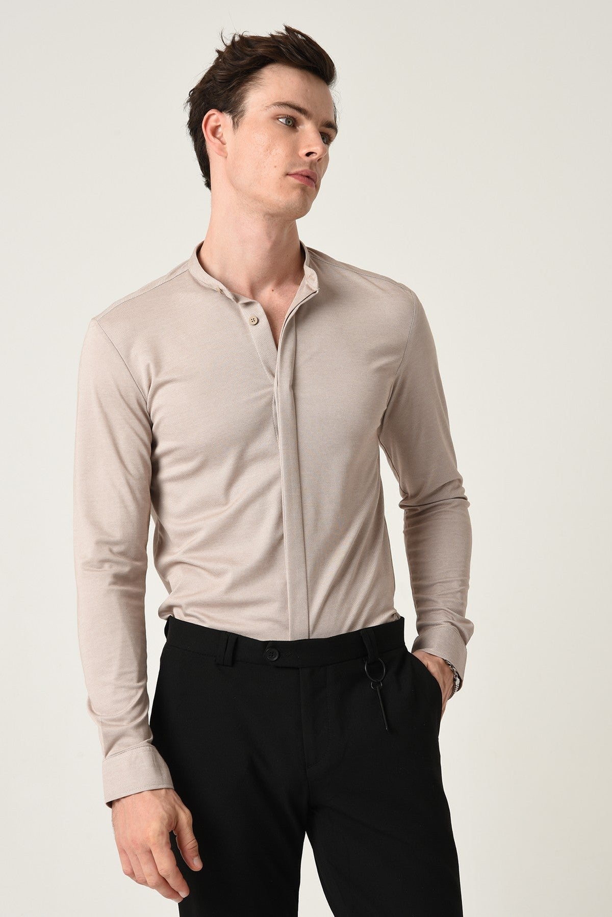 Antioch Men's Judge-Collar Hidden-Button Long-Sleeve Slim-Fit Shirt