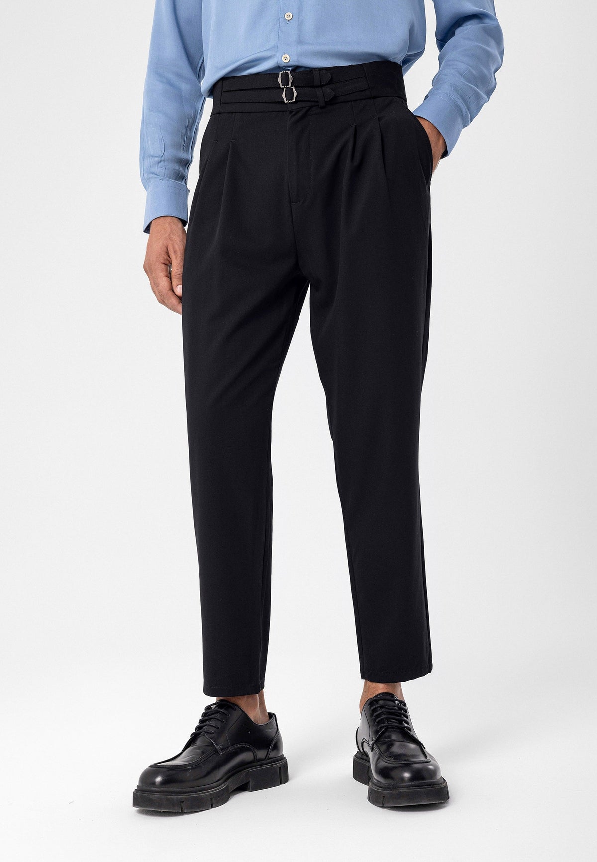 Antioch High-Waisted Belted Pleated Fabric Pants