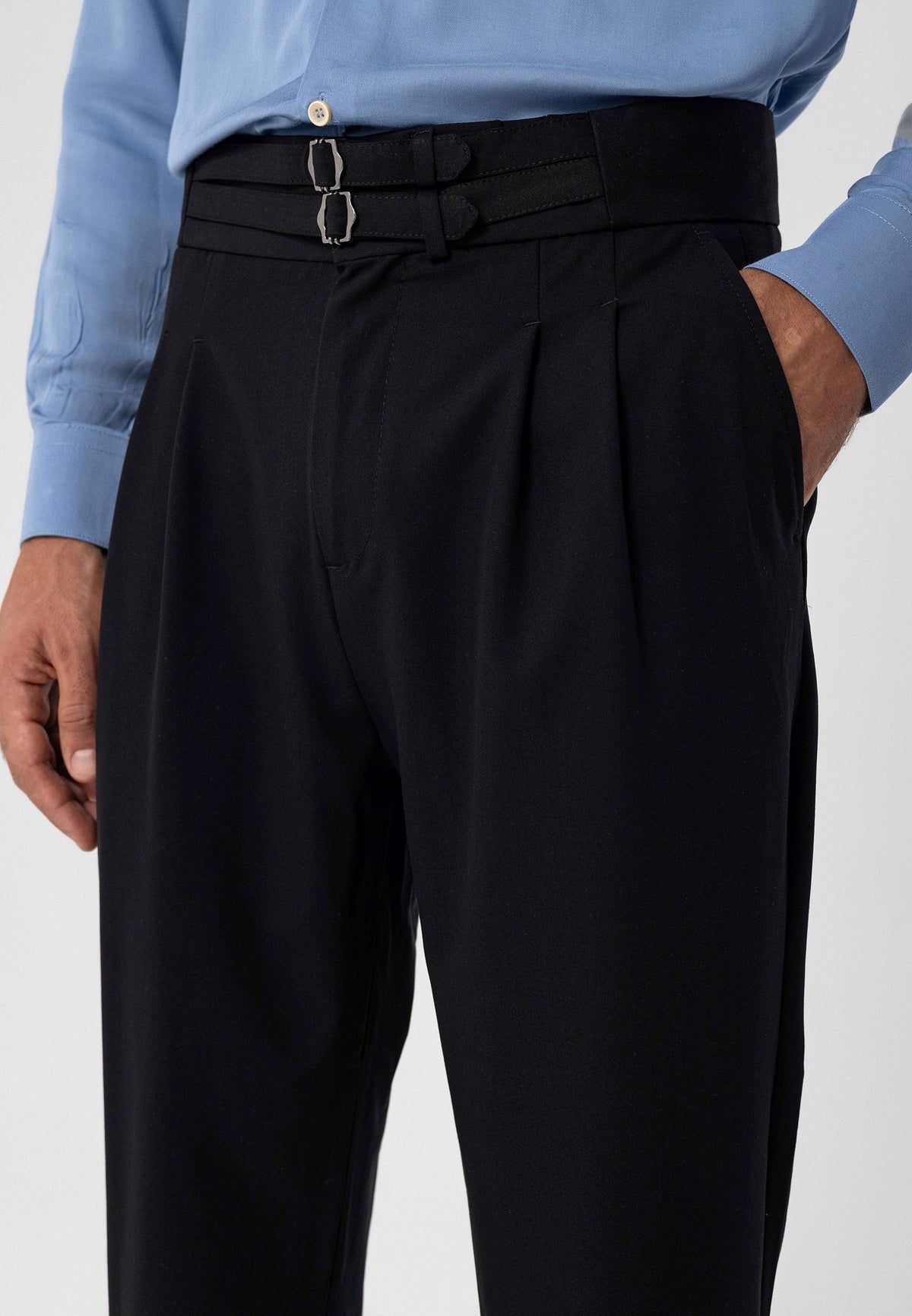 Antioch High-Waisted Belted Pleated Fabric Pants