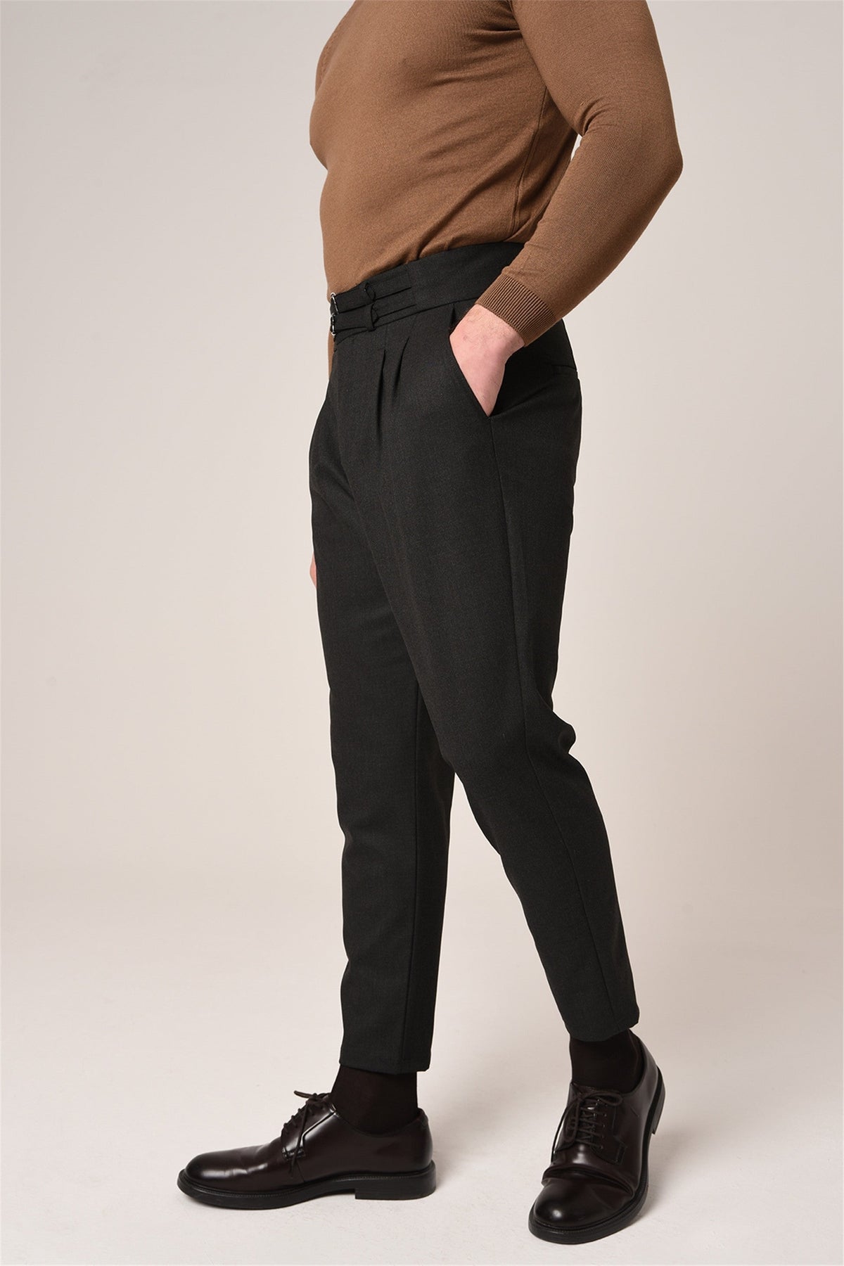 Antioch High-Waisted Belted Pleated Fabric Pants