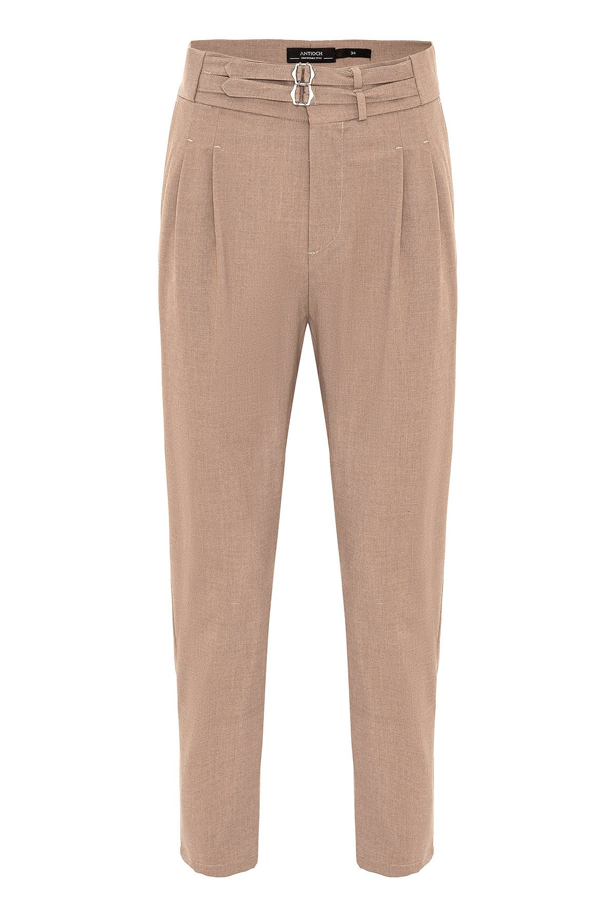 Antioch High-Waisted Belted Pleated Fabric Pants
