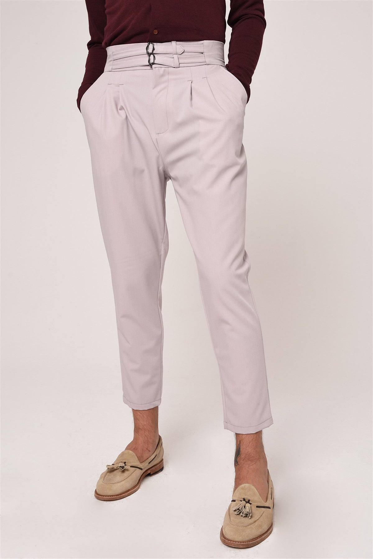 Antioch High-Waisted Belted Pleated Fabric Pants