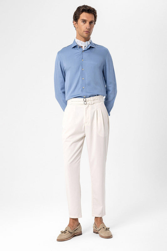 Antioch High-Waisted Belted Pleated Fabric Pants