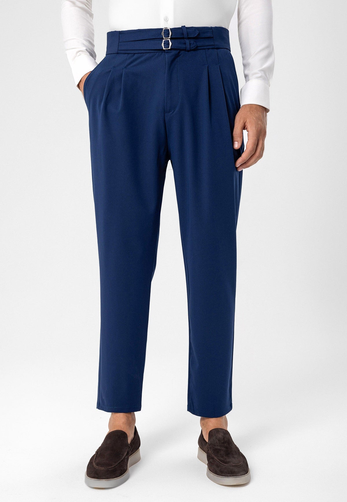 Antioch High-Waisted Belted Pleated Fabric Pants