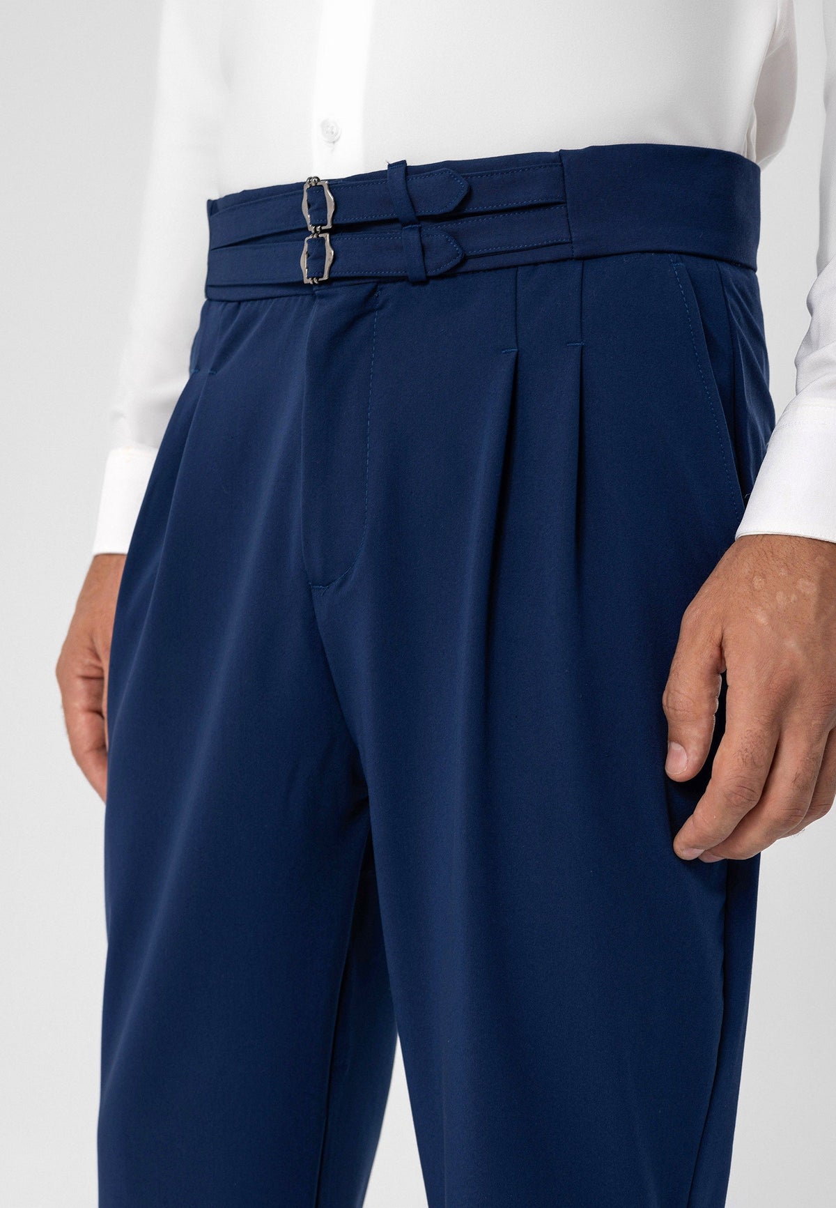 Antioch High-Waisted Belted Pleated Fabric Pants