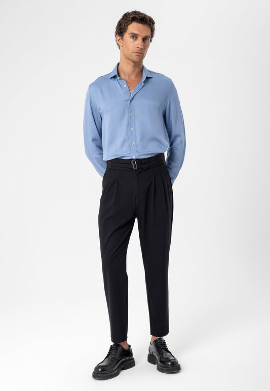 Antioch High-Waisted Belted Pleated Fabric Pants
