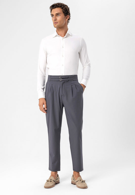 Antioch High-Waisted Belted Pleated Fabric Pants