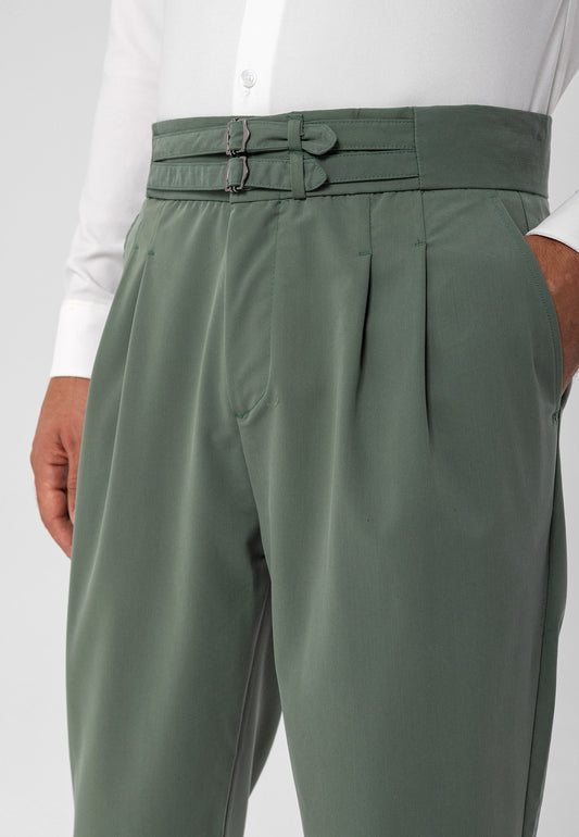 Antioch High-Waisted Belted Pleated Fabric Pants