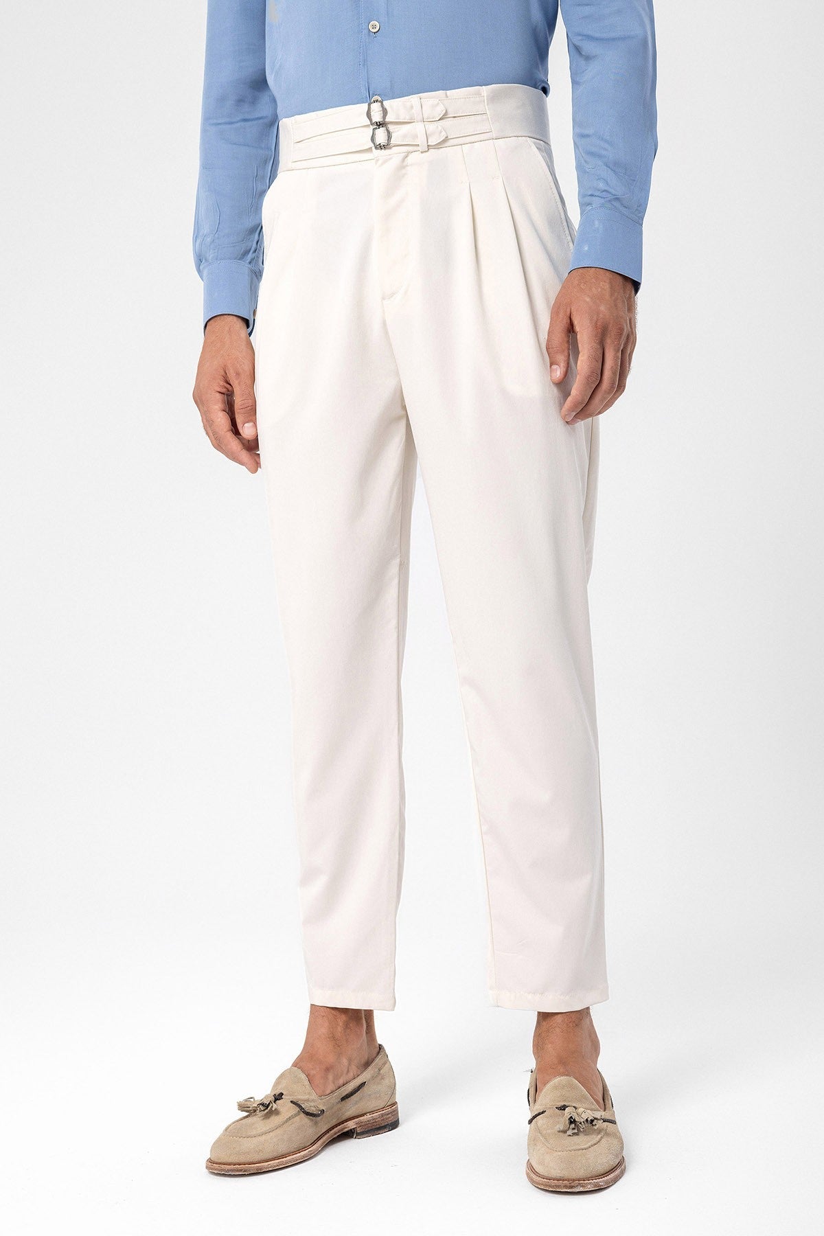 Antioch High-Waisted Belted Pleated Fabric Pants