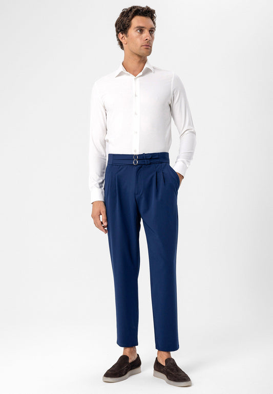 Antioch High-Waisted Belted Pleated Fabric Pants