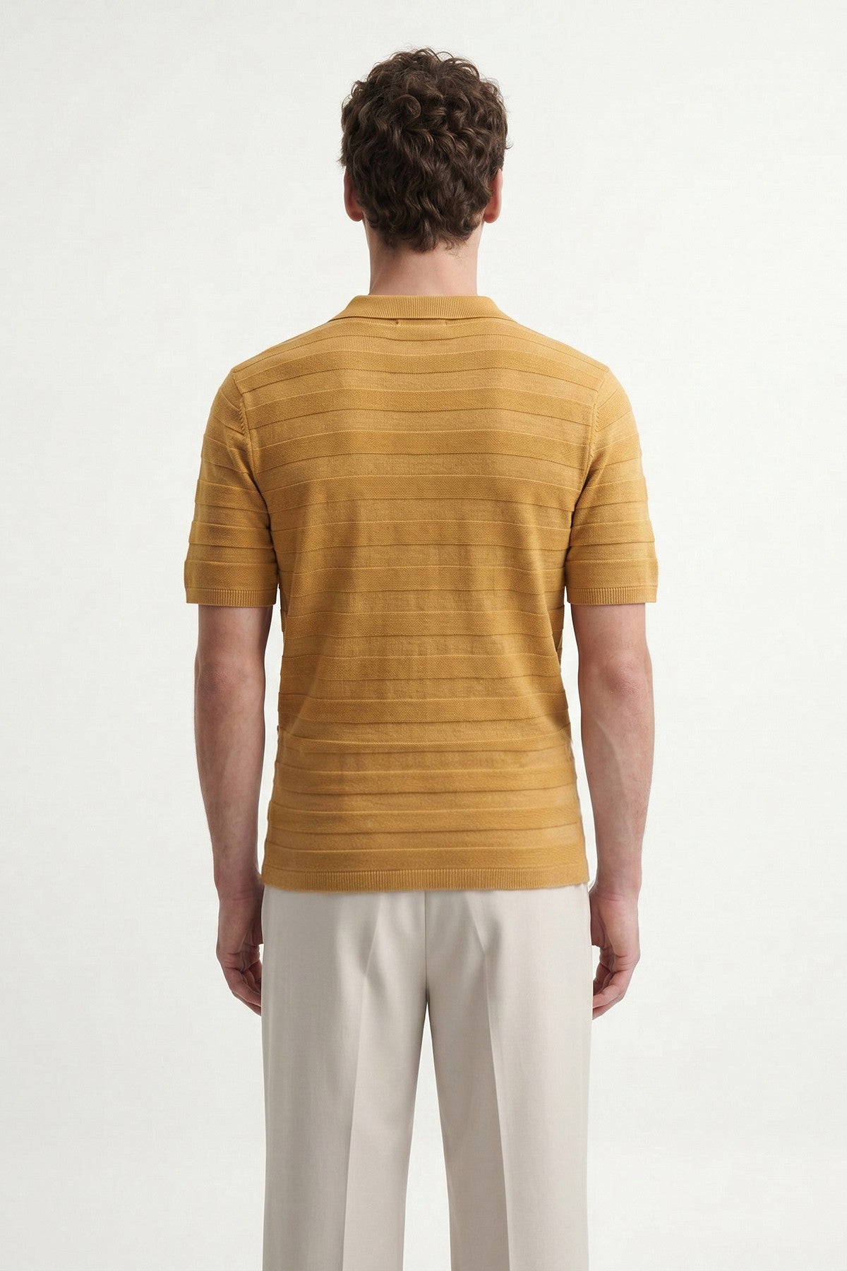 Striped Polo-Neck Patterned Knit T-Shirt