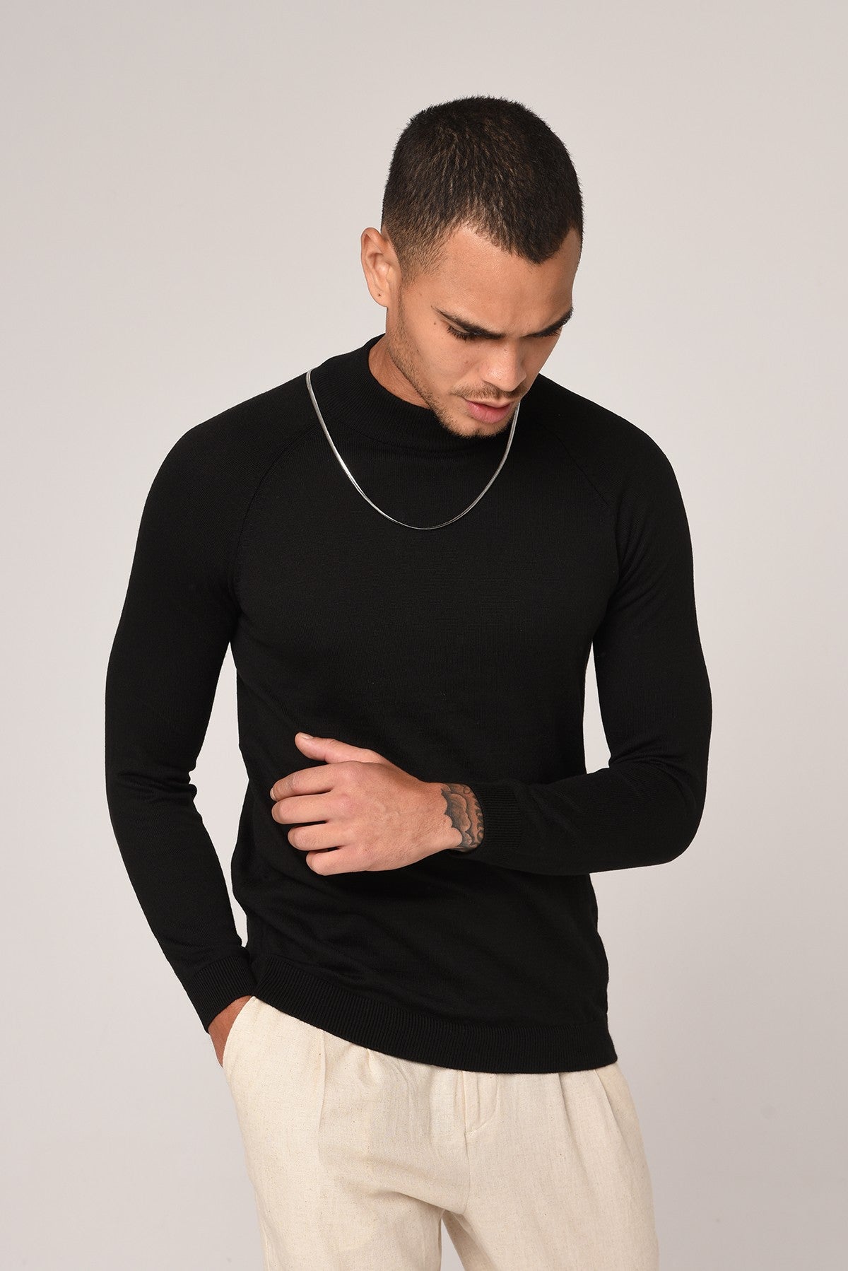 Slim-Fit Knit Sweater with a Half-Boat Neck