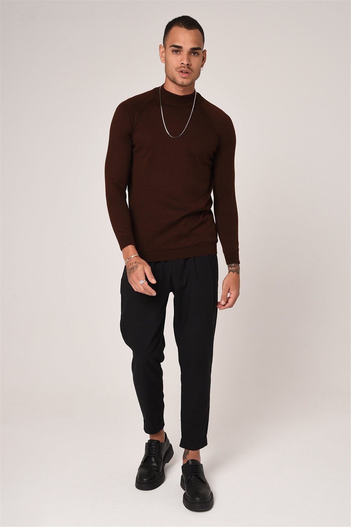 Slim-Fit Knit Sweater with a Half-Boat Neck