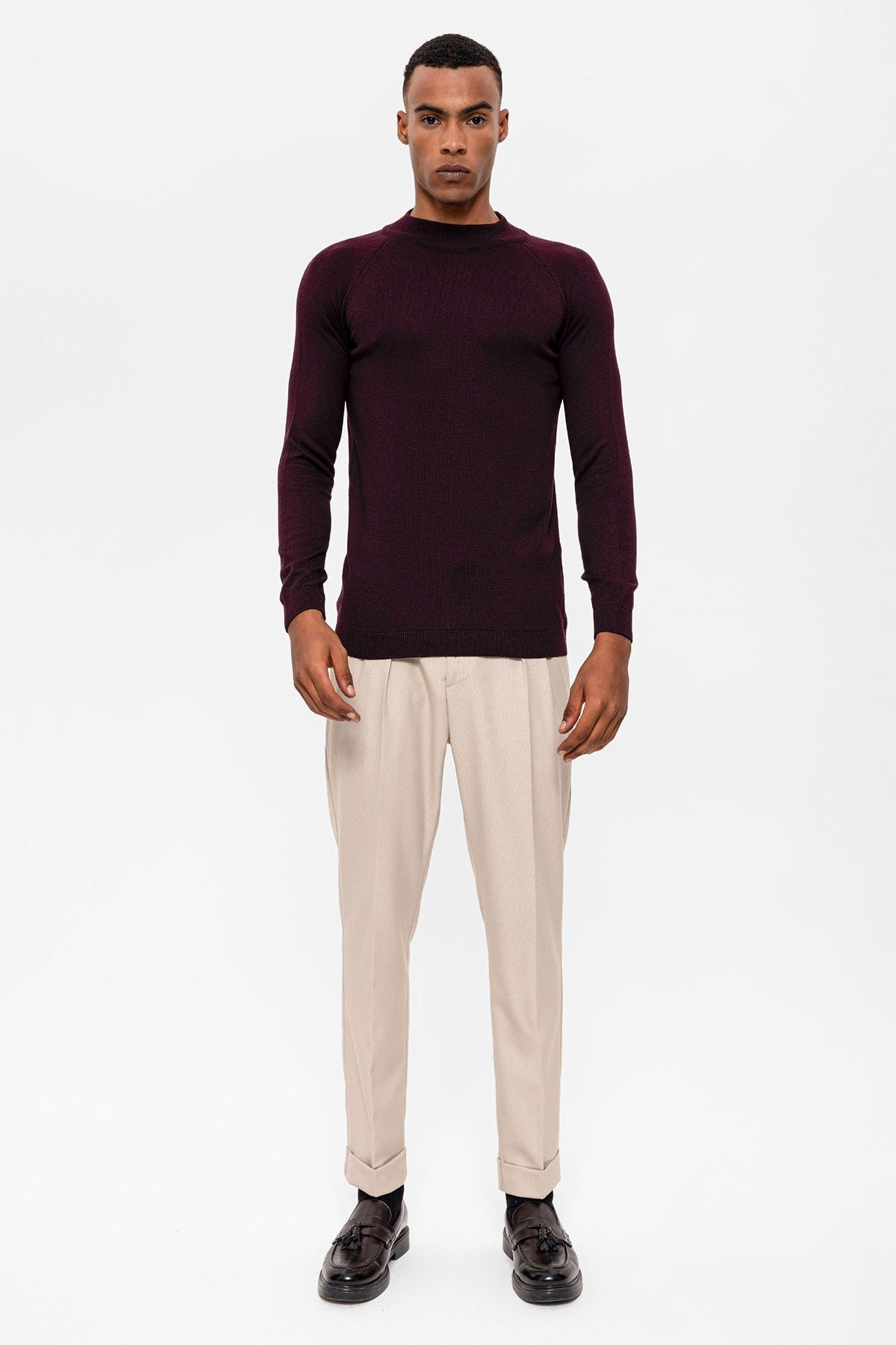 Slim-Fit Knit Sweater with a Half-Boat Neck