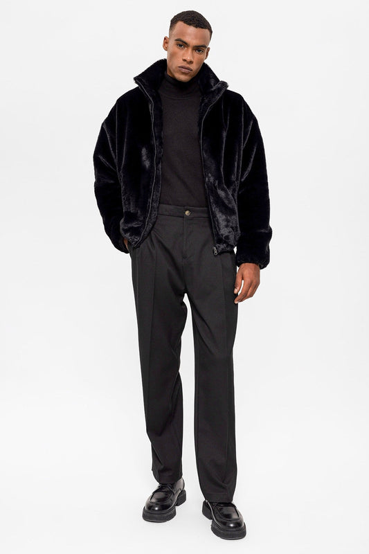 Antioch Men's Stand-Up Collar Faux Fur Coat