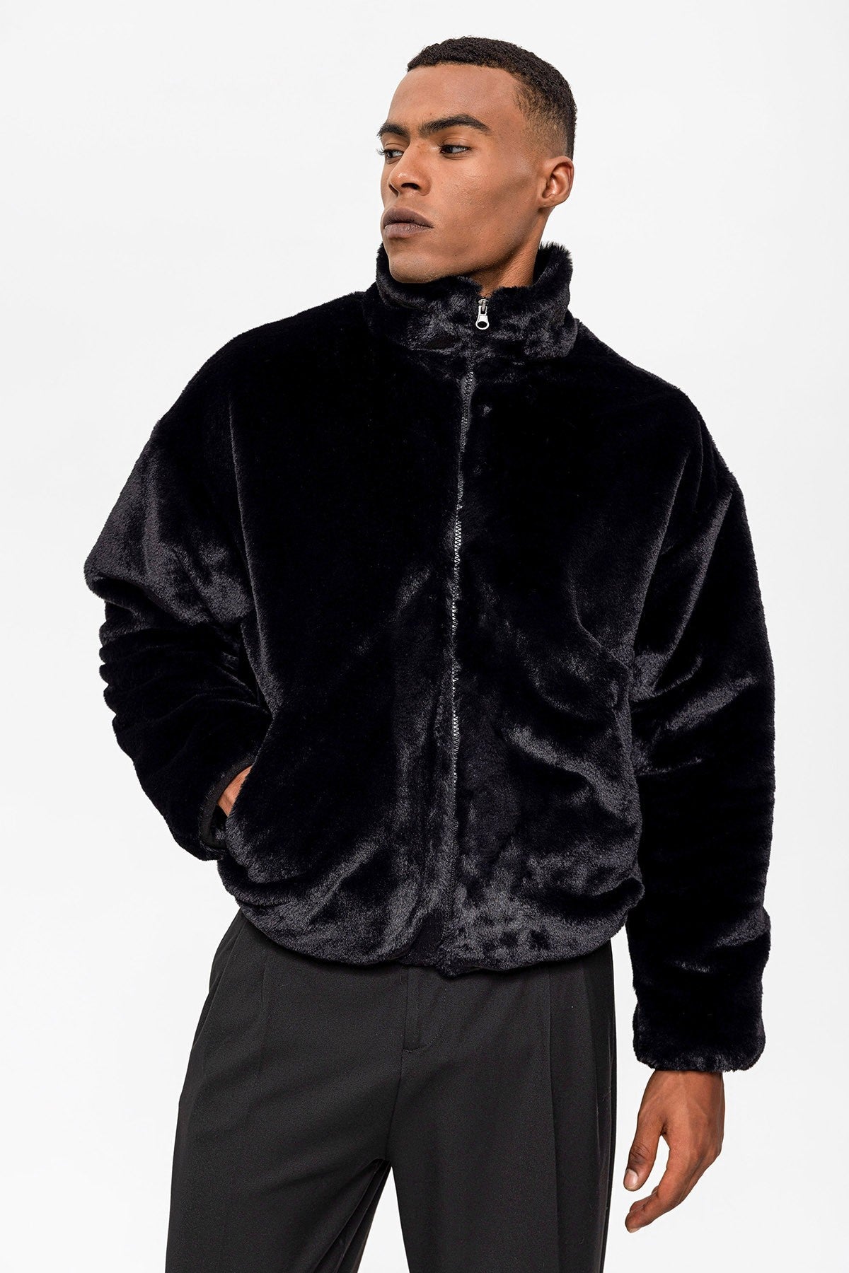 Antioch Men's Stand-Up Collar Faux Fur Coat