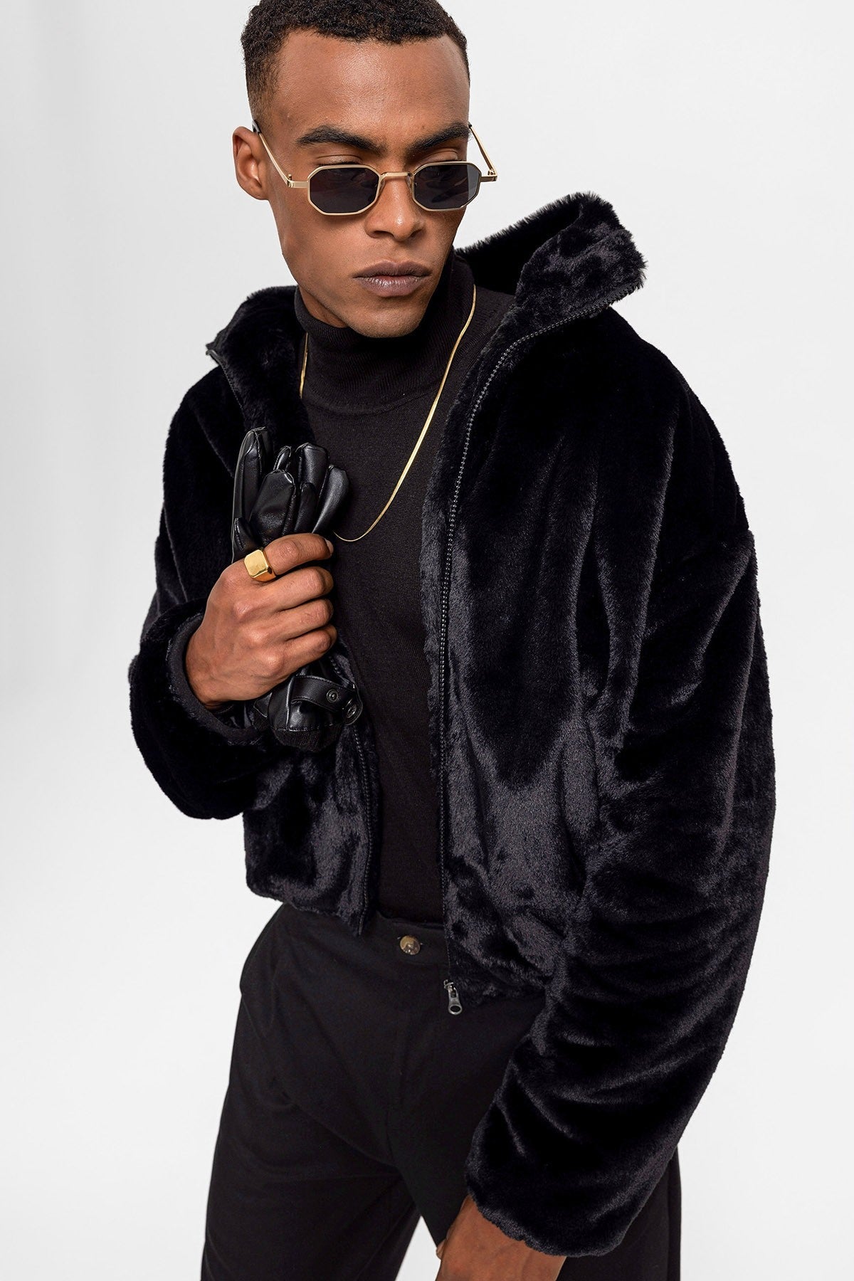 Antioch Men's Stand-Up Collar Faux Fur Coat