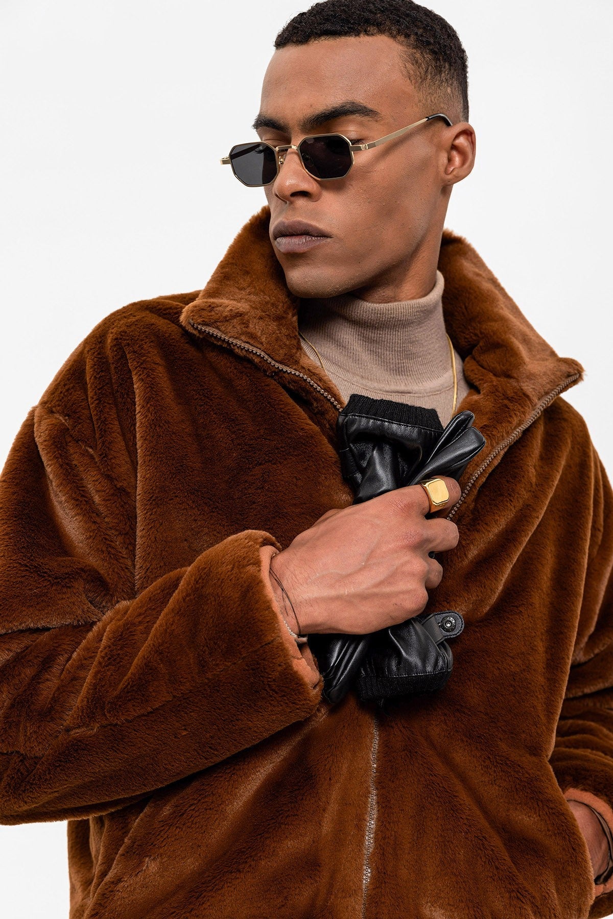 Antioch Men's Stand-Up Collar Faux Fur Coat