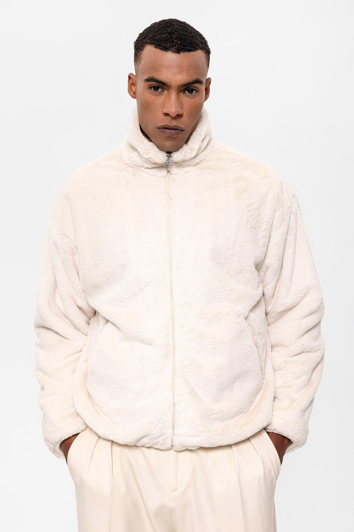 Antioch Men's Stand-Up Collar Faux Fur Coat