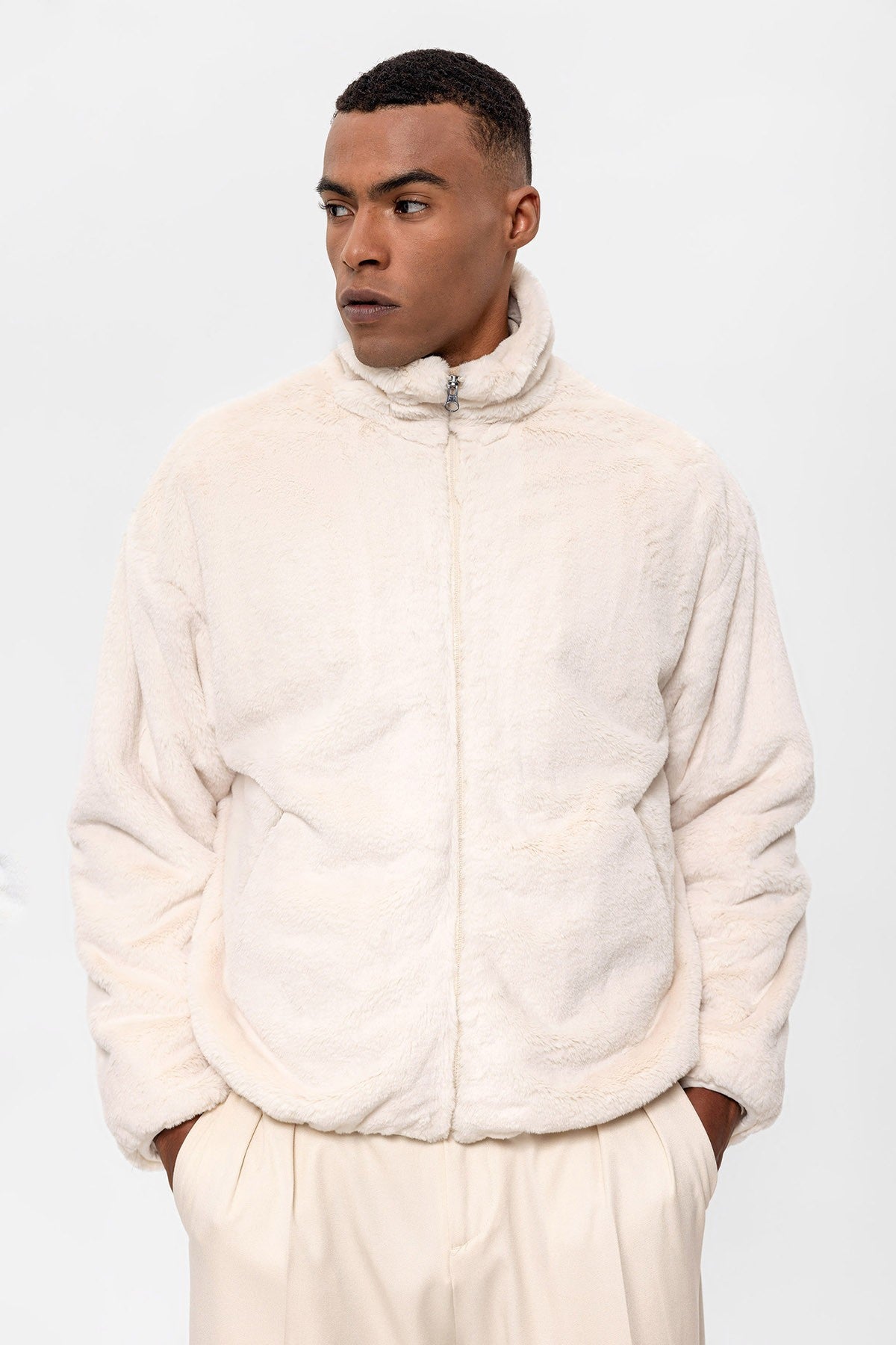 Antioch Men's Stand-Up Collar Faux Fur Coat