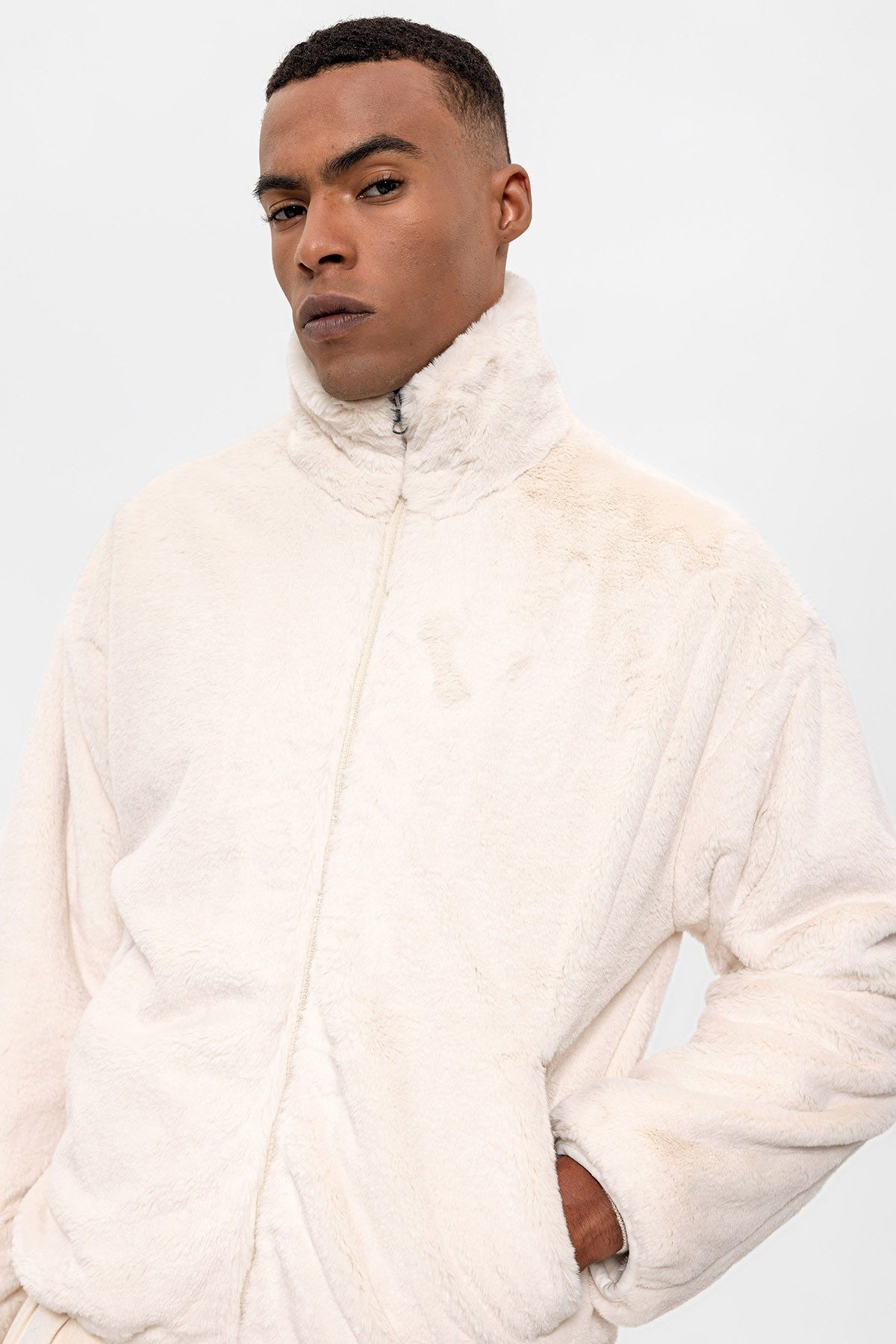 Antioch Men's Stand-Up Collar Faux Fur Coat