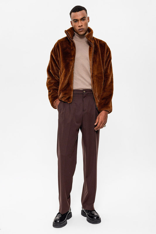 Antioch Men's Stand-Up Collar Faux Fur Coat