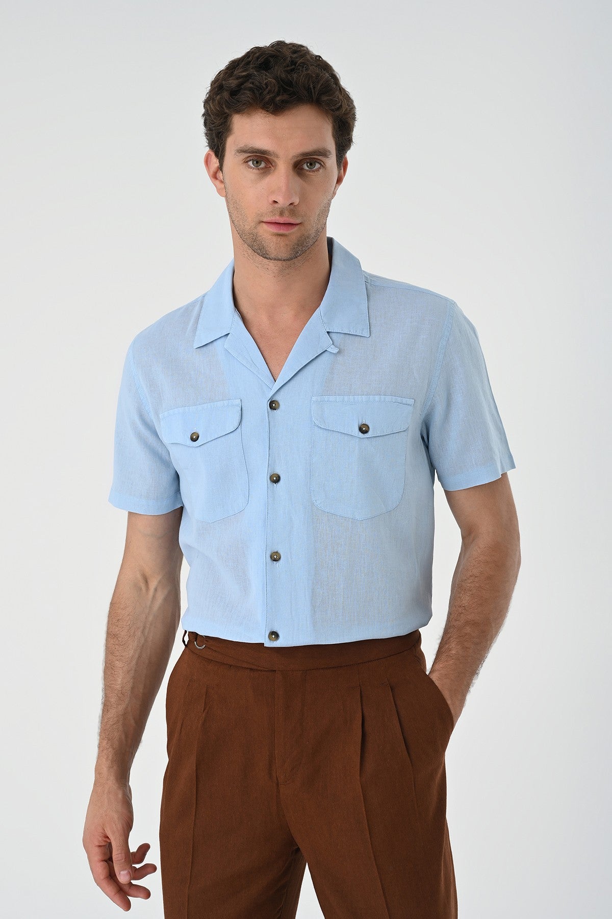 Men's Shirt with Apache Collar and Pocket Details