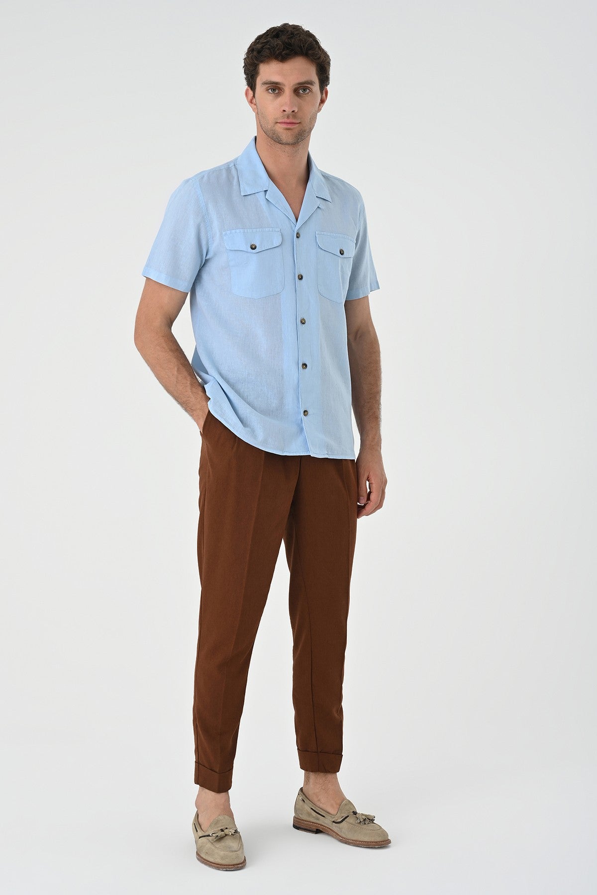 Men's Shirt with Apache Collar and Pocket Details