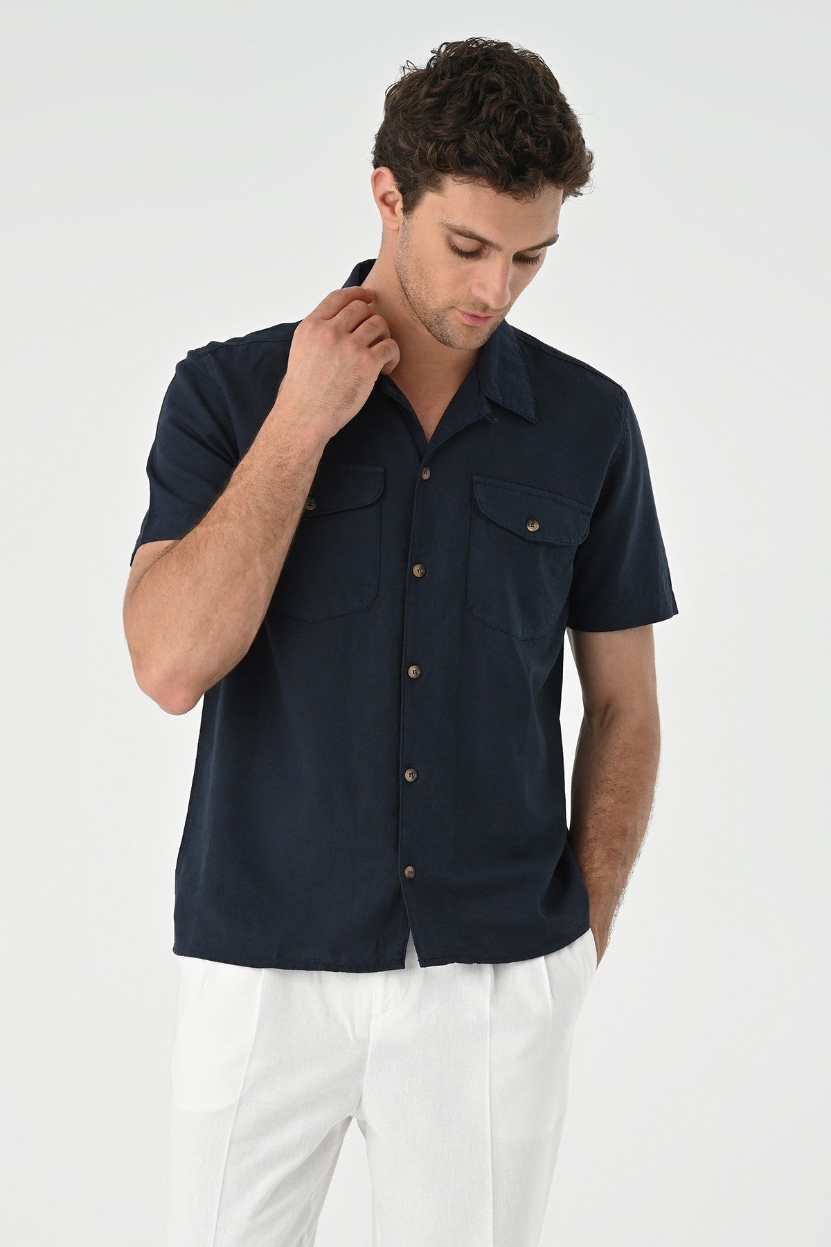 Men's Shirt with Apache Collar and Pocket Details