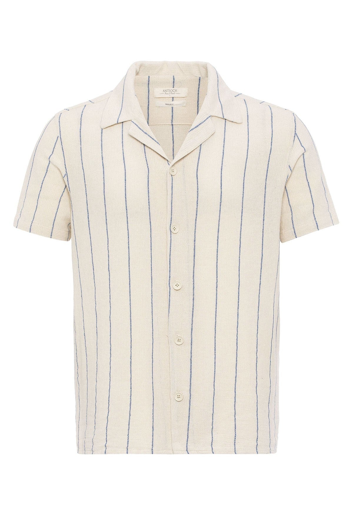 Antioch Striped Apache-Collar Short-Sleeve Linen Shirt