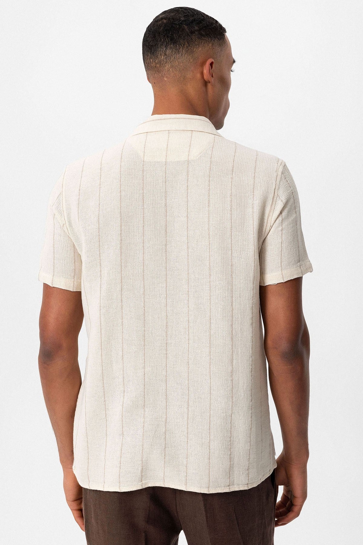 Antioch Striped Apache-Collar Short-Sleeve Linen Shirt
