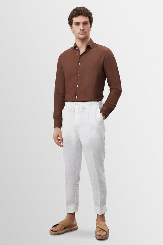 Men's 100% Linen Shirt with an Antioch Collar and Button Detail