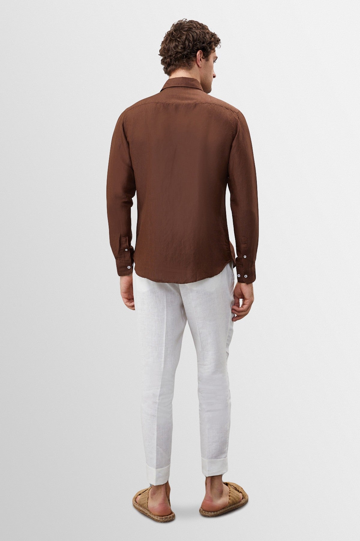 Men's 100% Linen Shirt with an Antioch Collar and Button Detail