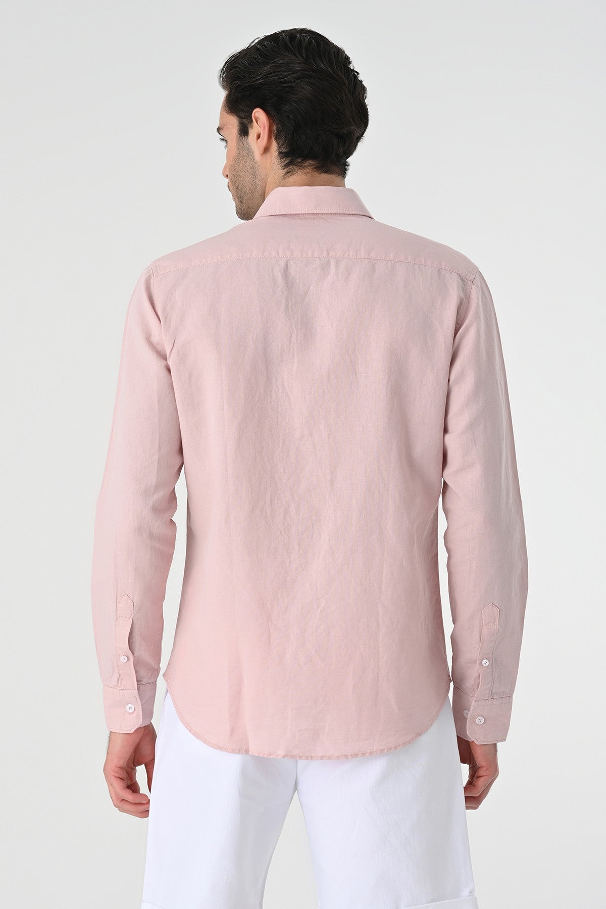 Men's 100% Linen Shirt with an Antioch Collar and Button Detail