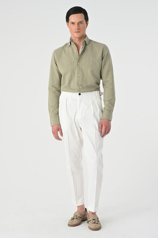 Men's 100% Linen Shirt with an Antioch Collar and Button Detail