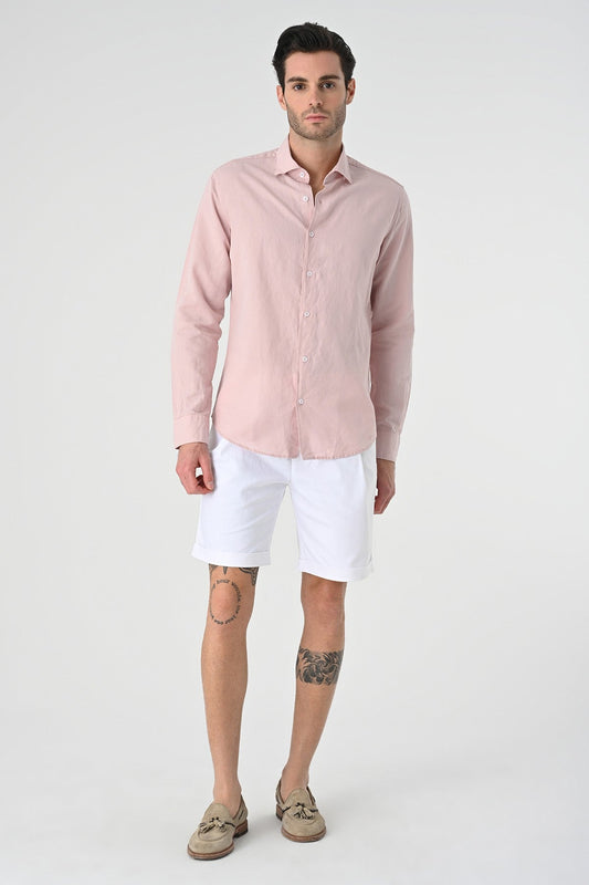 Men's 100% Linen Shirt with an Antioch Collar and Button Detail
