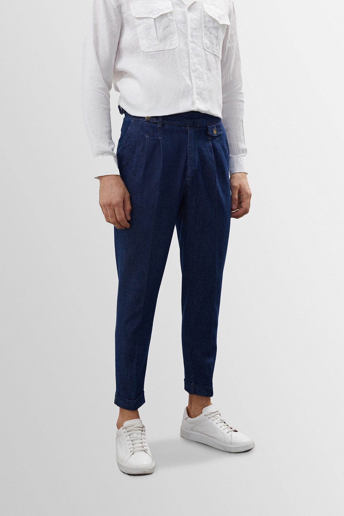 Antioch High-Waisted (Boyfriend) Jeans with Side-Buckle Belt and Pleated Details