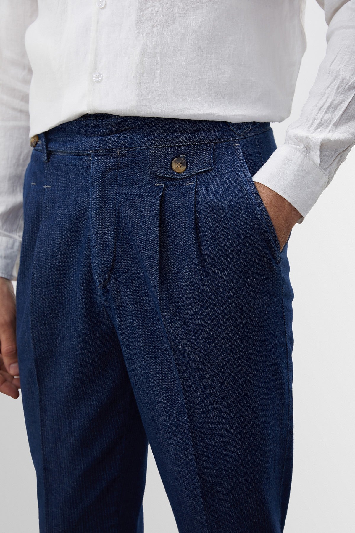 Antioch High-Waisted (Boyfriend) Jeans with Side-Buckle Belt and Pleated Details