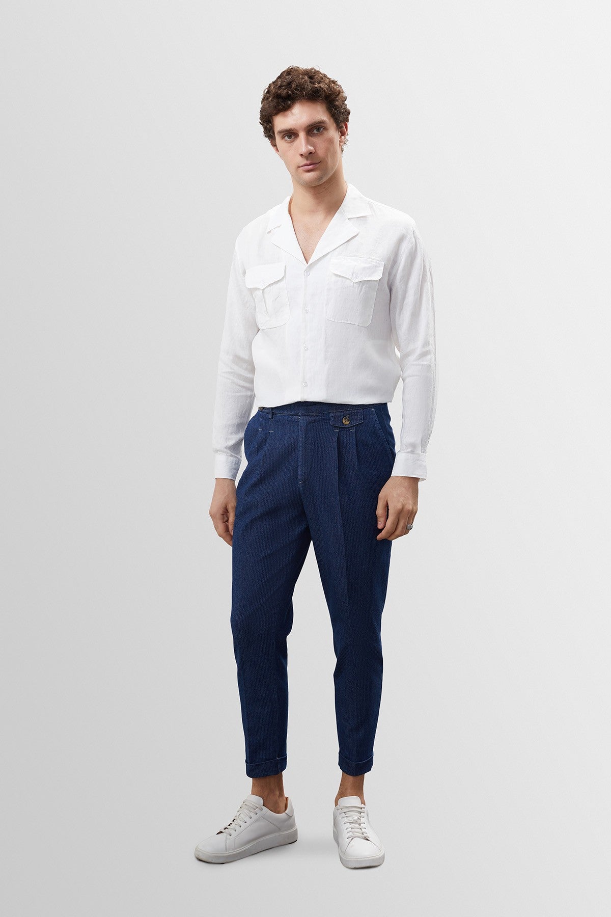 Antioch High-Waisted (Boyfriend) Jeans with Side-Buckle Belt and Pleated Details