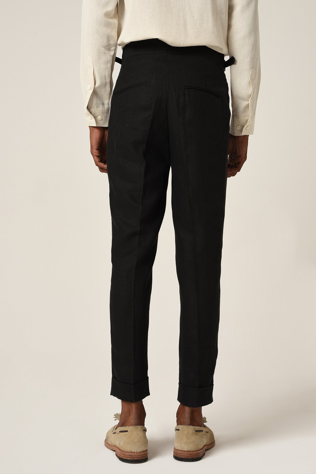 Antioch High-Waisted Belted Pleated Linen Pants