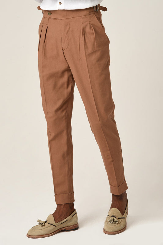 Antioch High-Waisted Belted Pleated Linen Pants