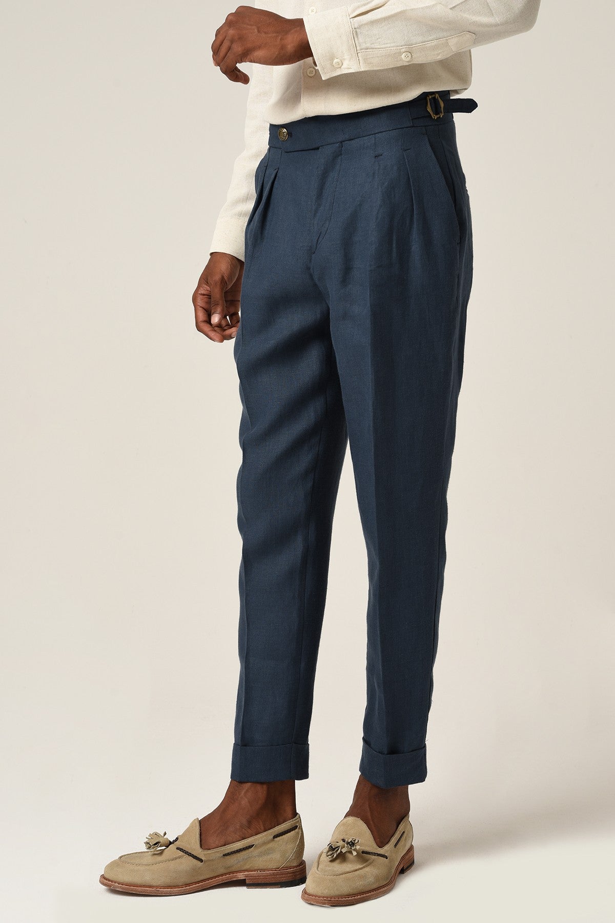 Antioch High-Waisted Belted Pleated Linen Pants