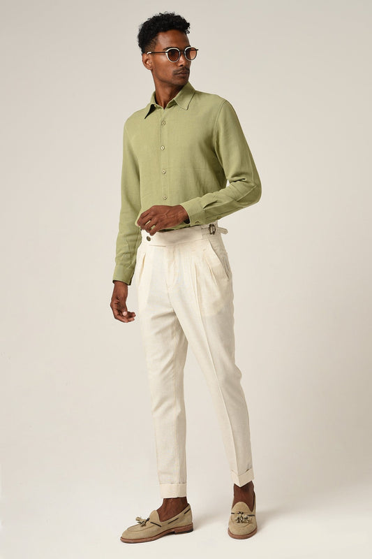Antioch High-Waisted Belted Pleated Linen Pants