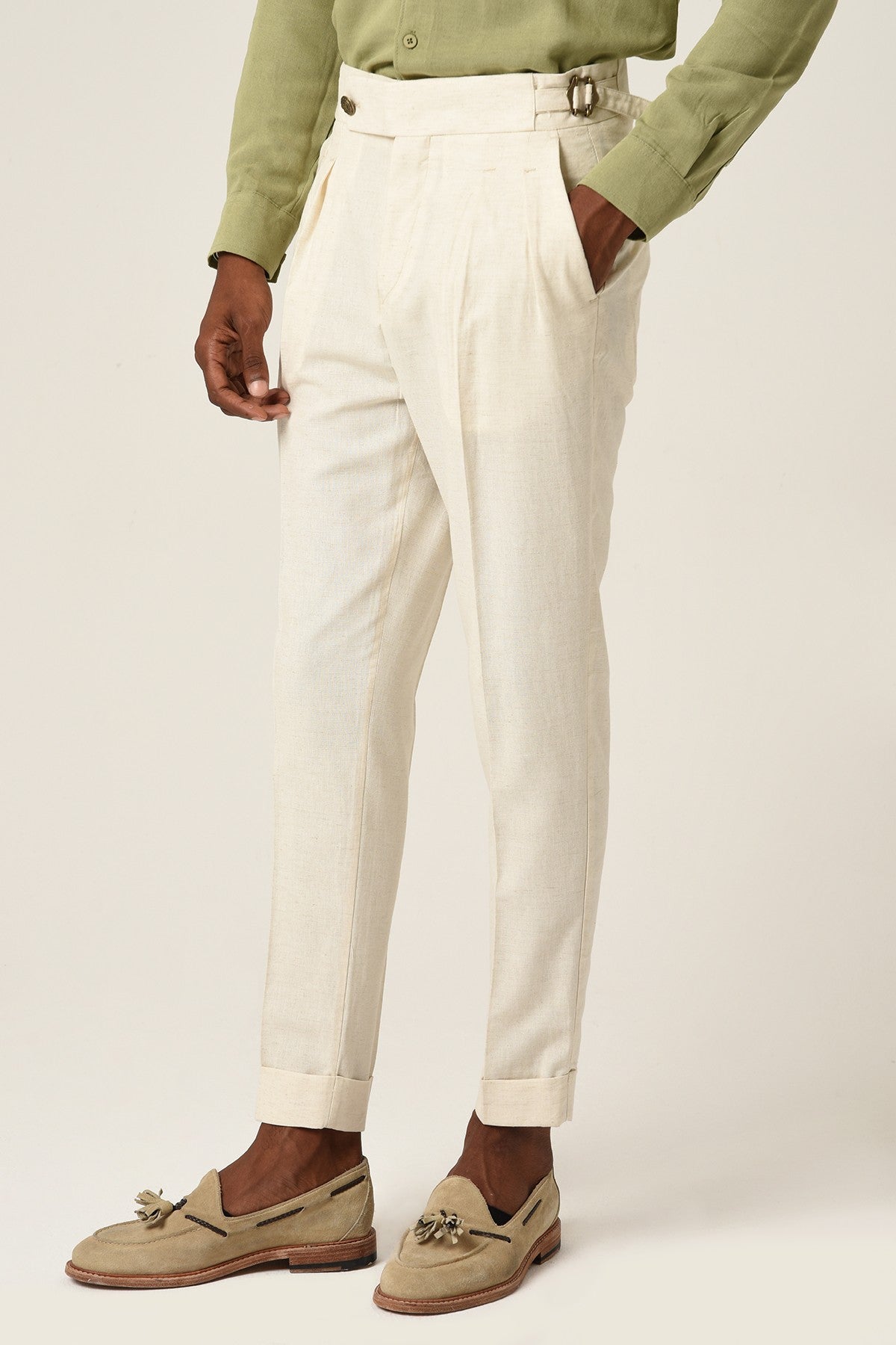 Antioch High-Waisted Belted Pleated Linen Pants