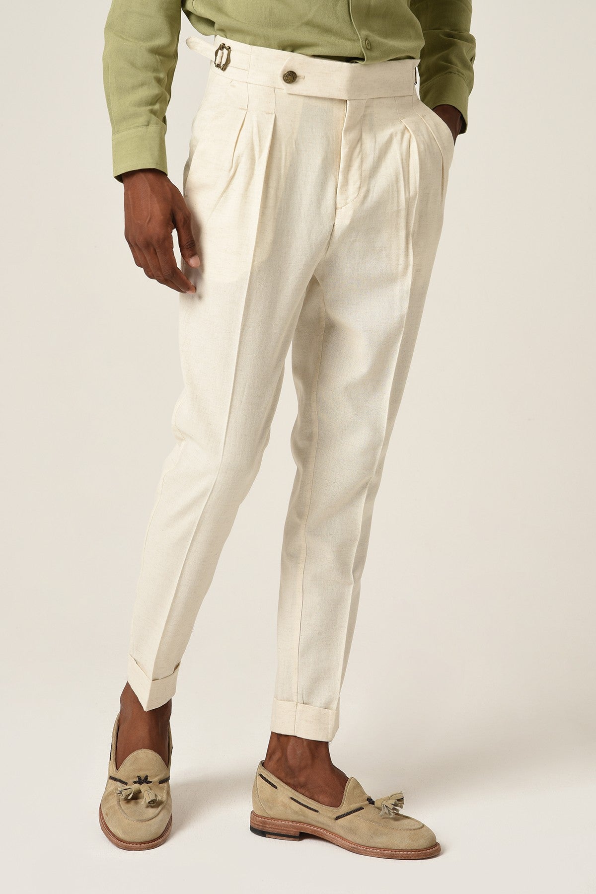 Antioch High-Waisted Belted Pleated Linen Pants